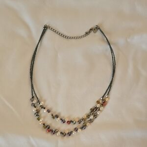 Multi-Color Pearl Strand Necklace with Dark Cord